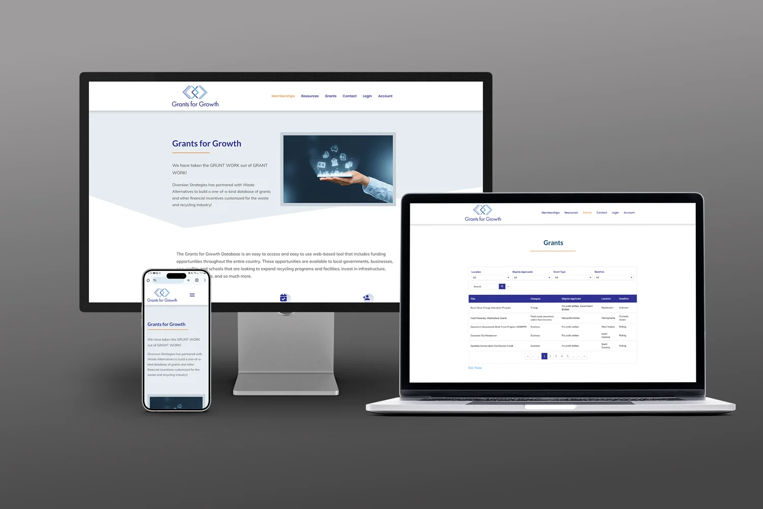 Grants for Growth device mockup
